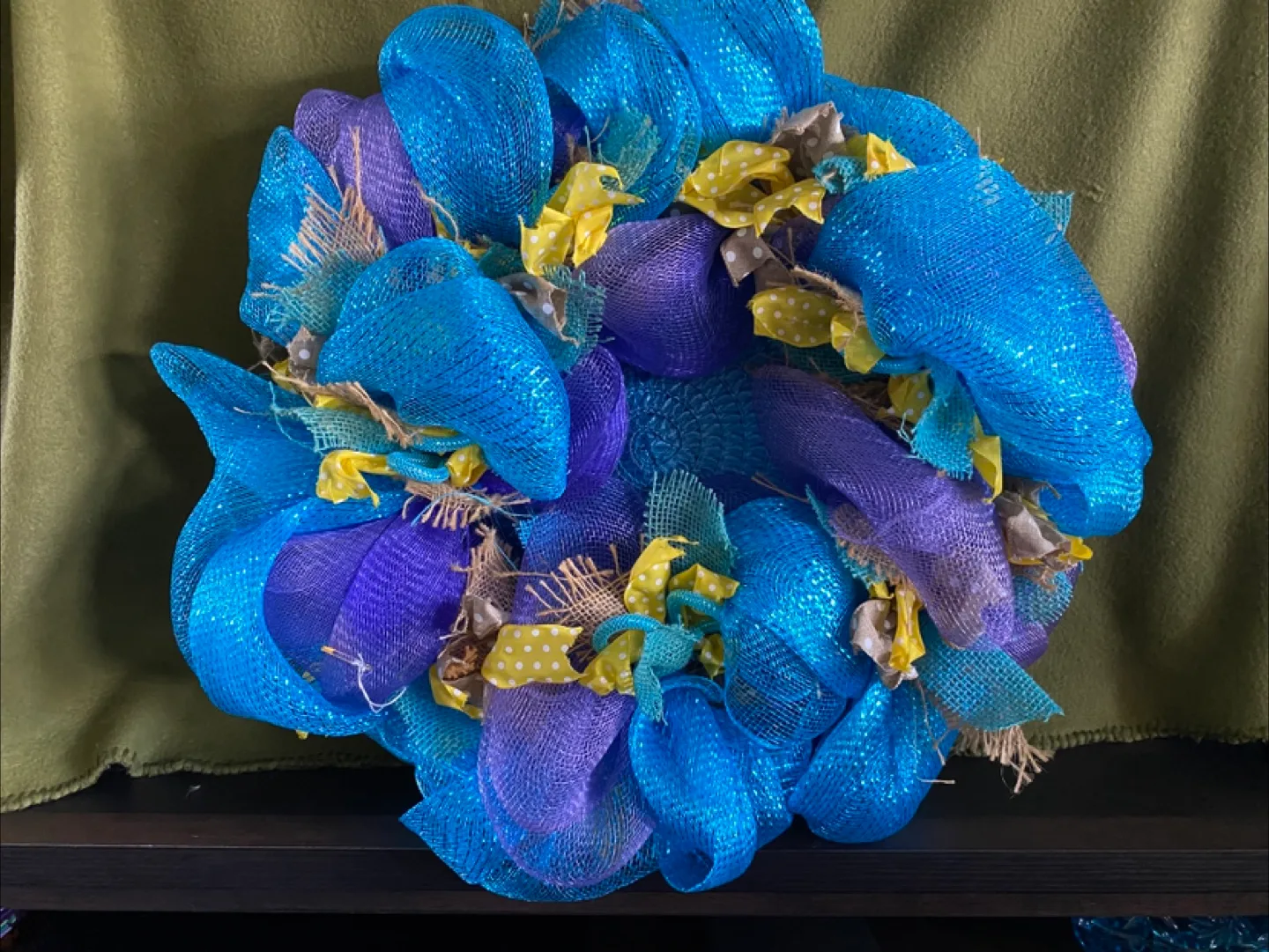 Handmade Blue & Purple Mesh Wreath thumbnail