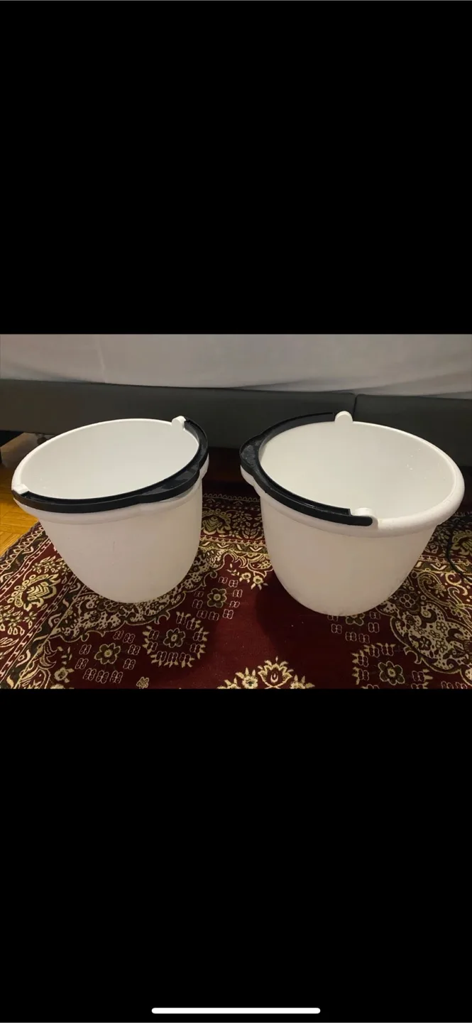 1 White Plastic Buckets with Black Rims thumbnail
