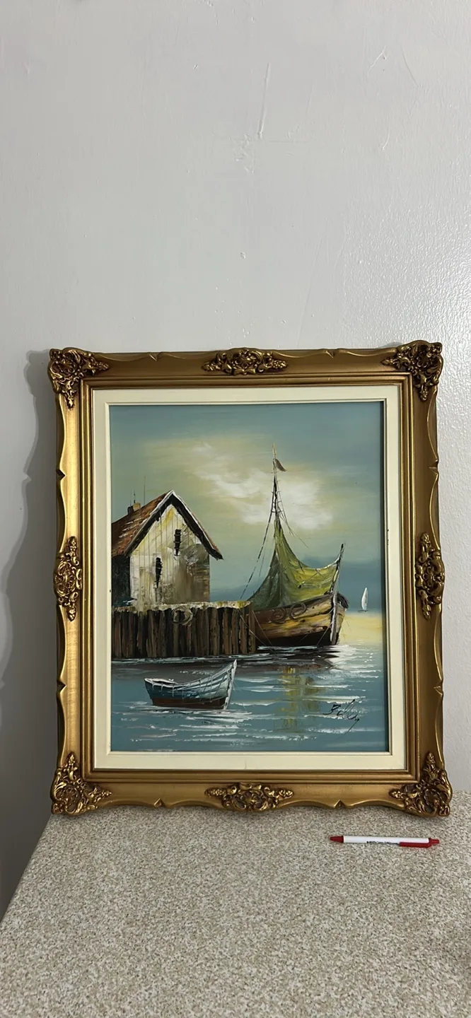 Framed Painting of Boats thumbnail
