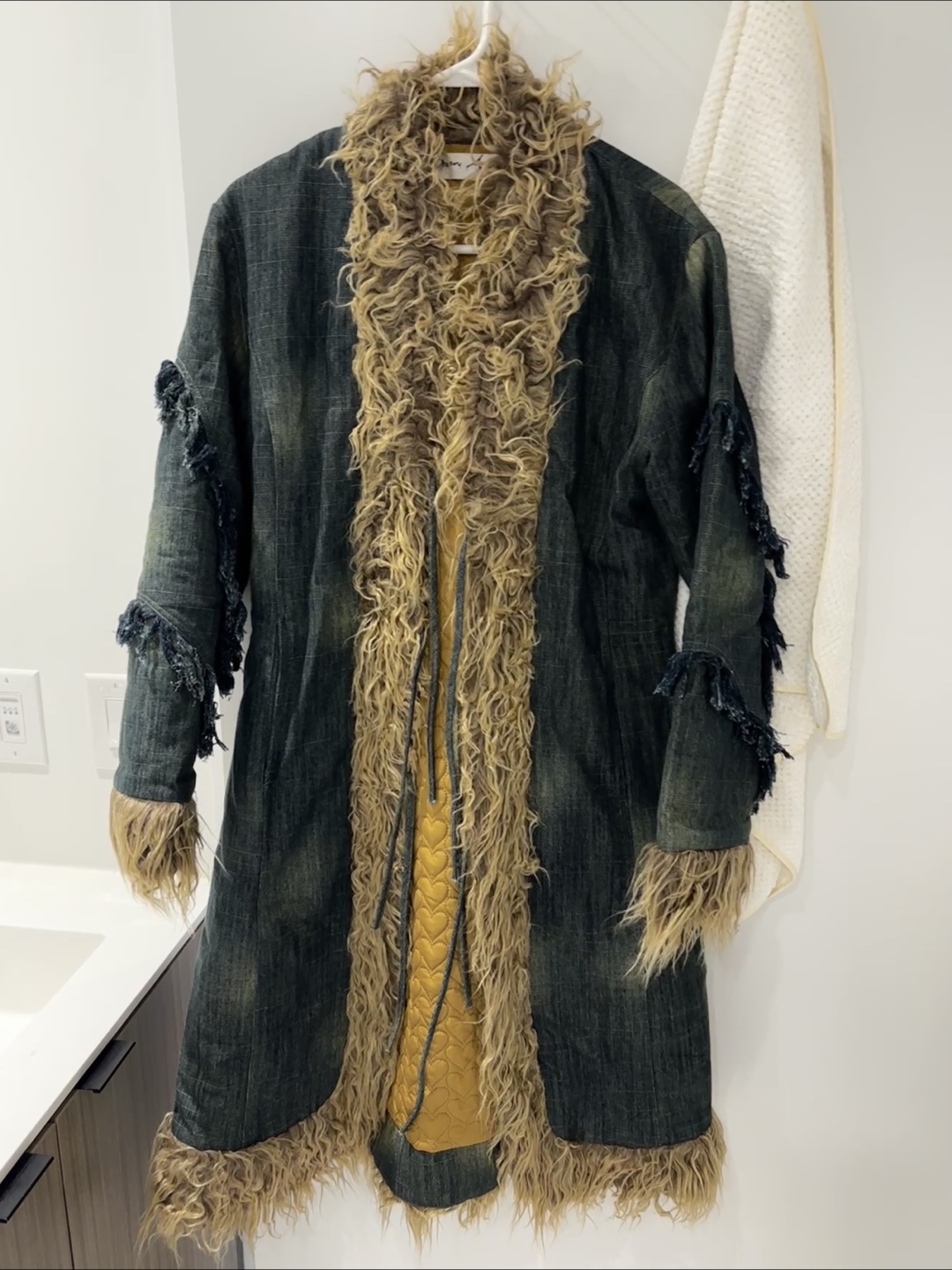 Denim Coat with Faux Fur Trim