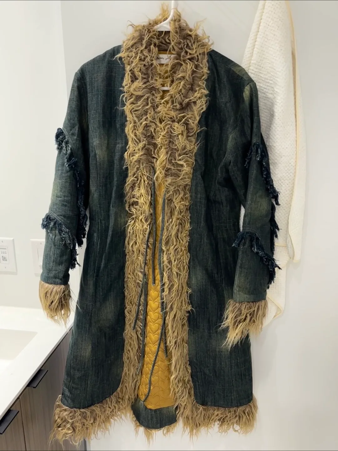 Denim Coat with Faux Fur Trim thumbnail