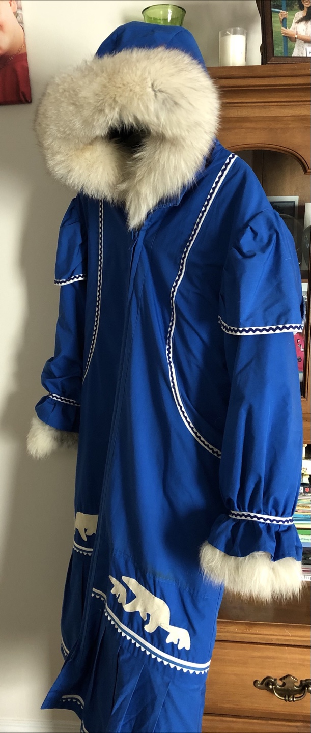 Blue handmade Parka with Fur Hood & Polar Bear Design - photo 4