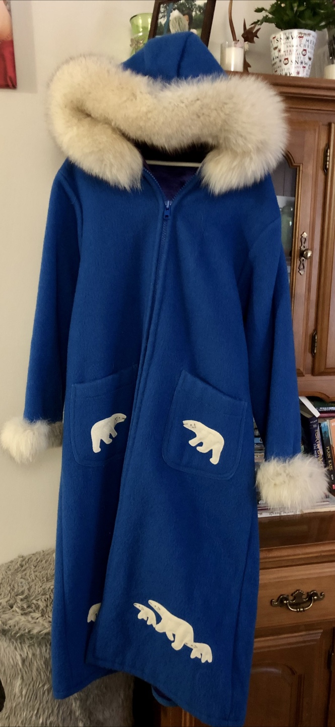Blue handmade Parka with Fur Hood & Polar Bear Design - photo 5