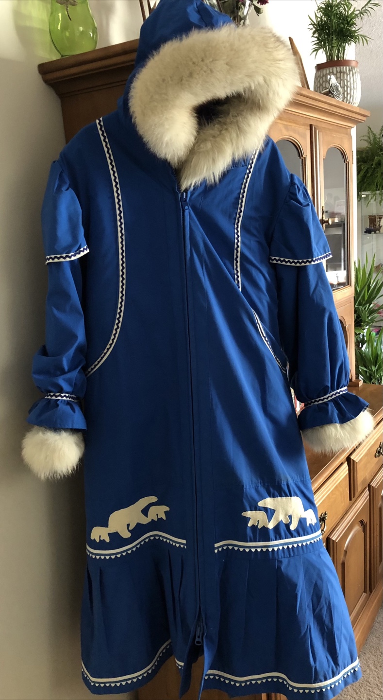 Blue handmade Parka with Fur Hood & Polar Bear Design - photo 3
