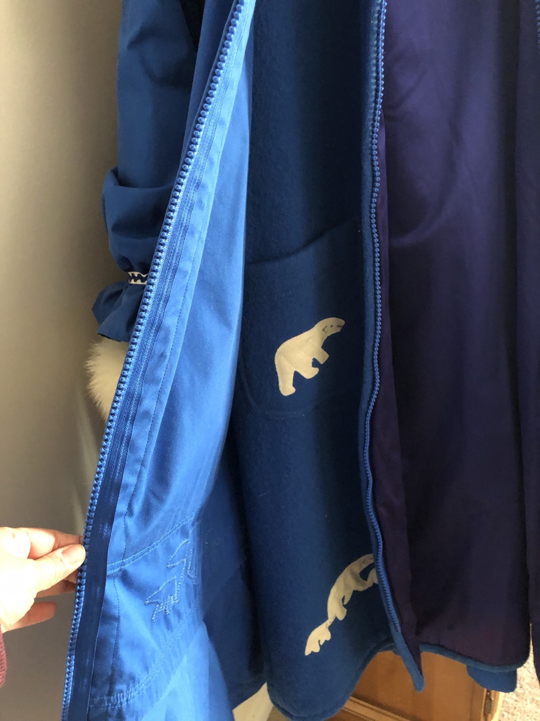 Blue handmade Parka with Fur Hood & Polar Bear Design - photo 2
