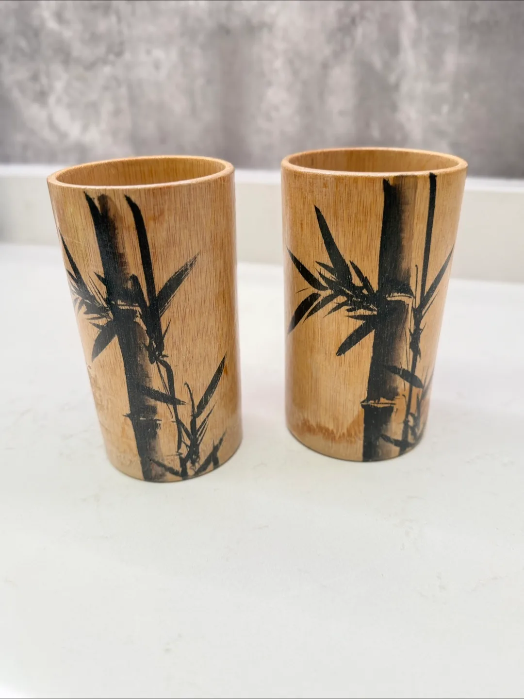 Pair of Bamboo Tea Cups with Bamboo Design thumbnail