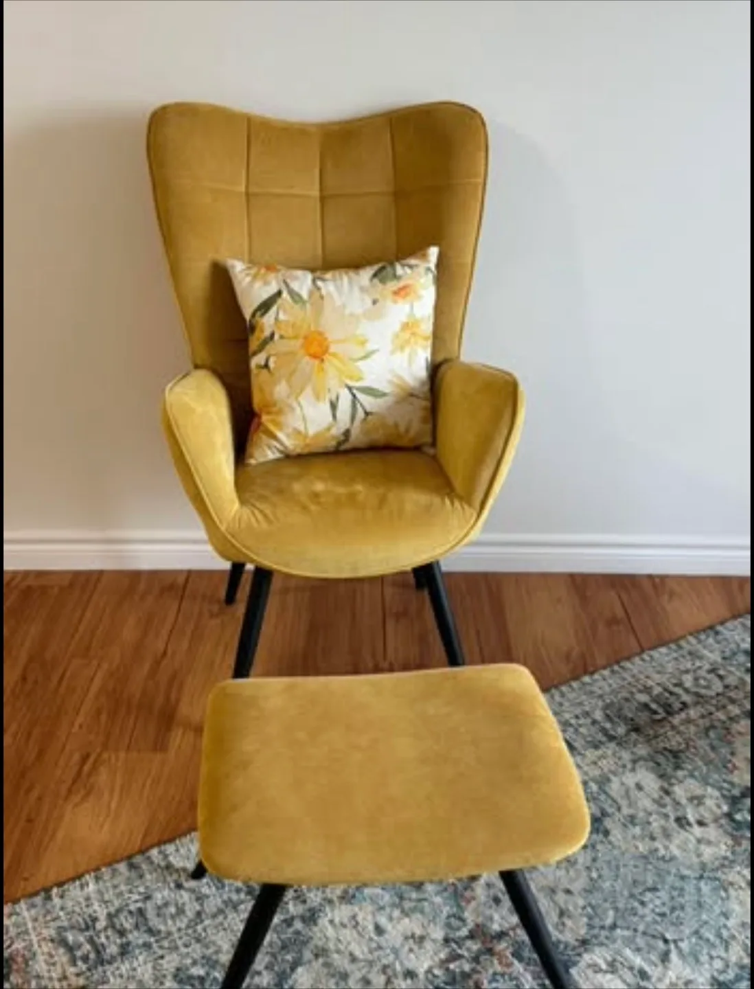 Mustard Wingback Chair with Ottoman