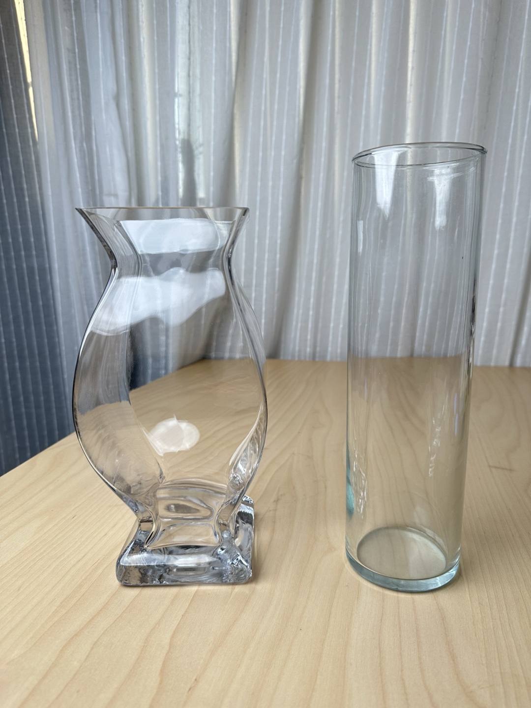 Two Clear Glass Vases