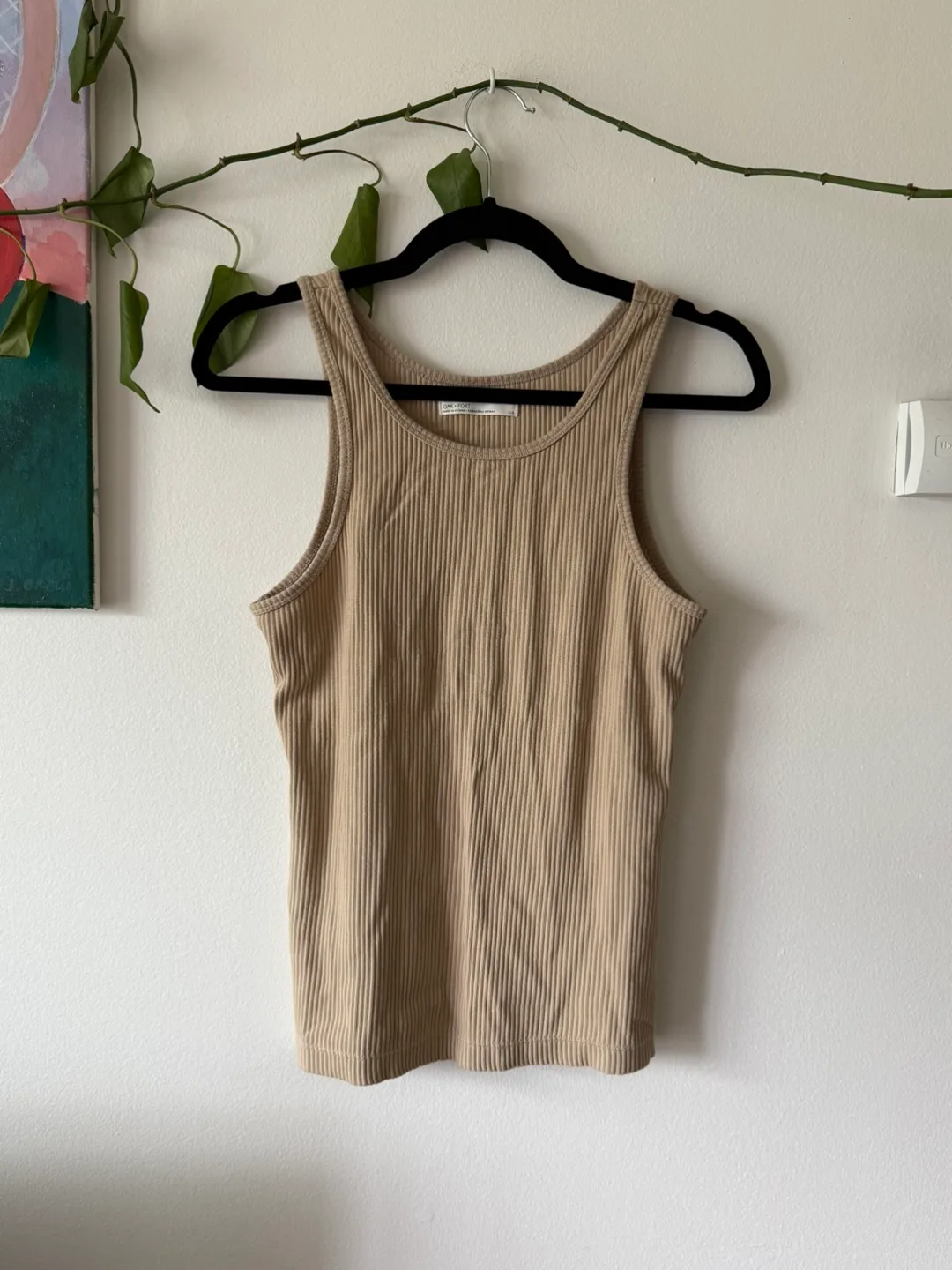 Oak + Fort Tan Ribbed Tank Top - Large thumbnail