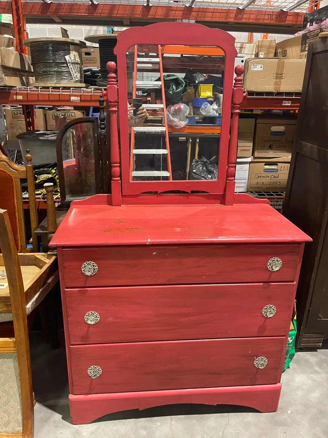Red Painted Dresser with Mirror thumbnail
