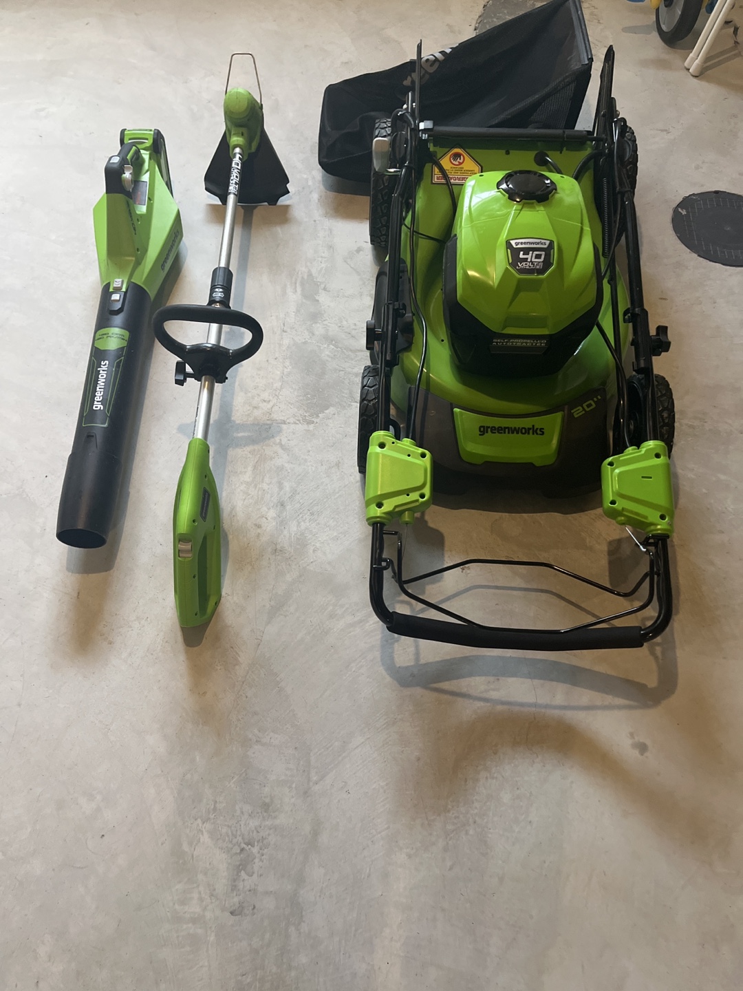Greenworks Lawn Care Set - Lawn Mower, Blower, Trimmer