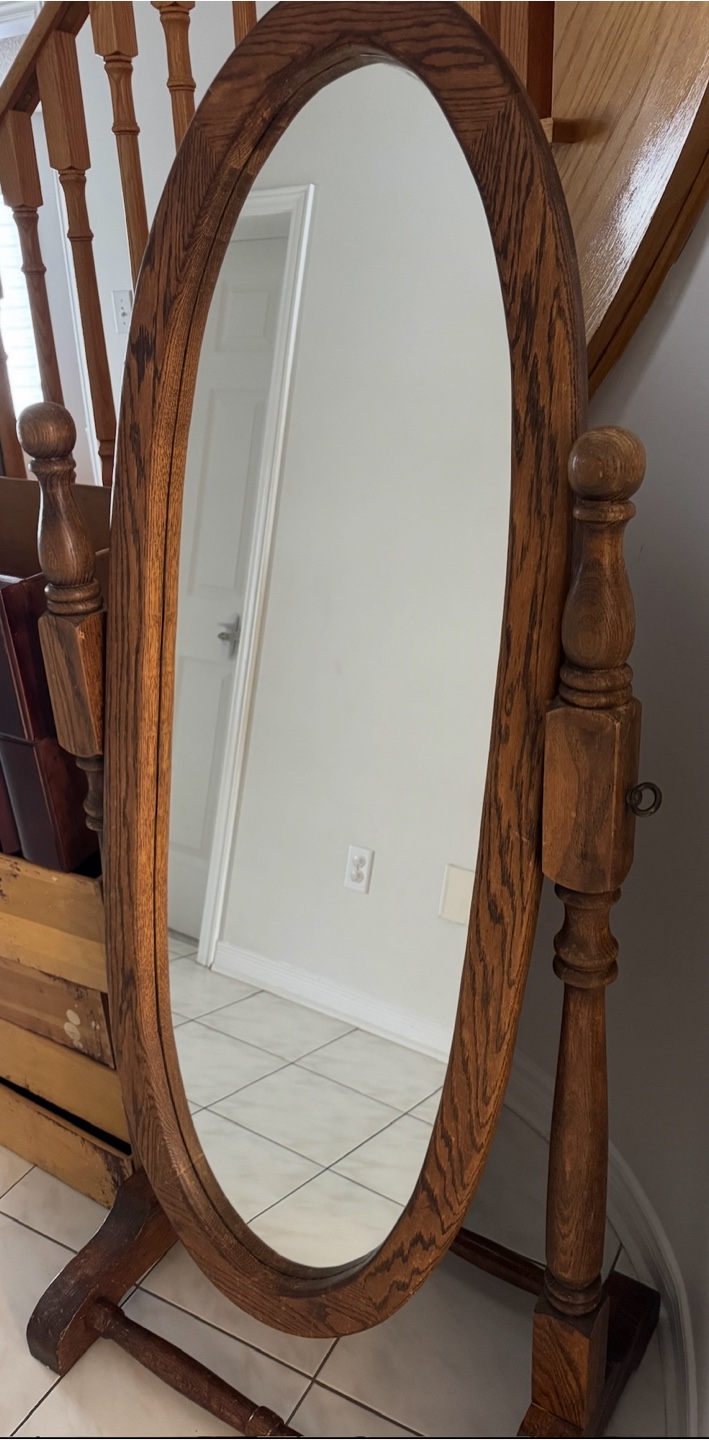 Oval Wooden Standing Mirror