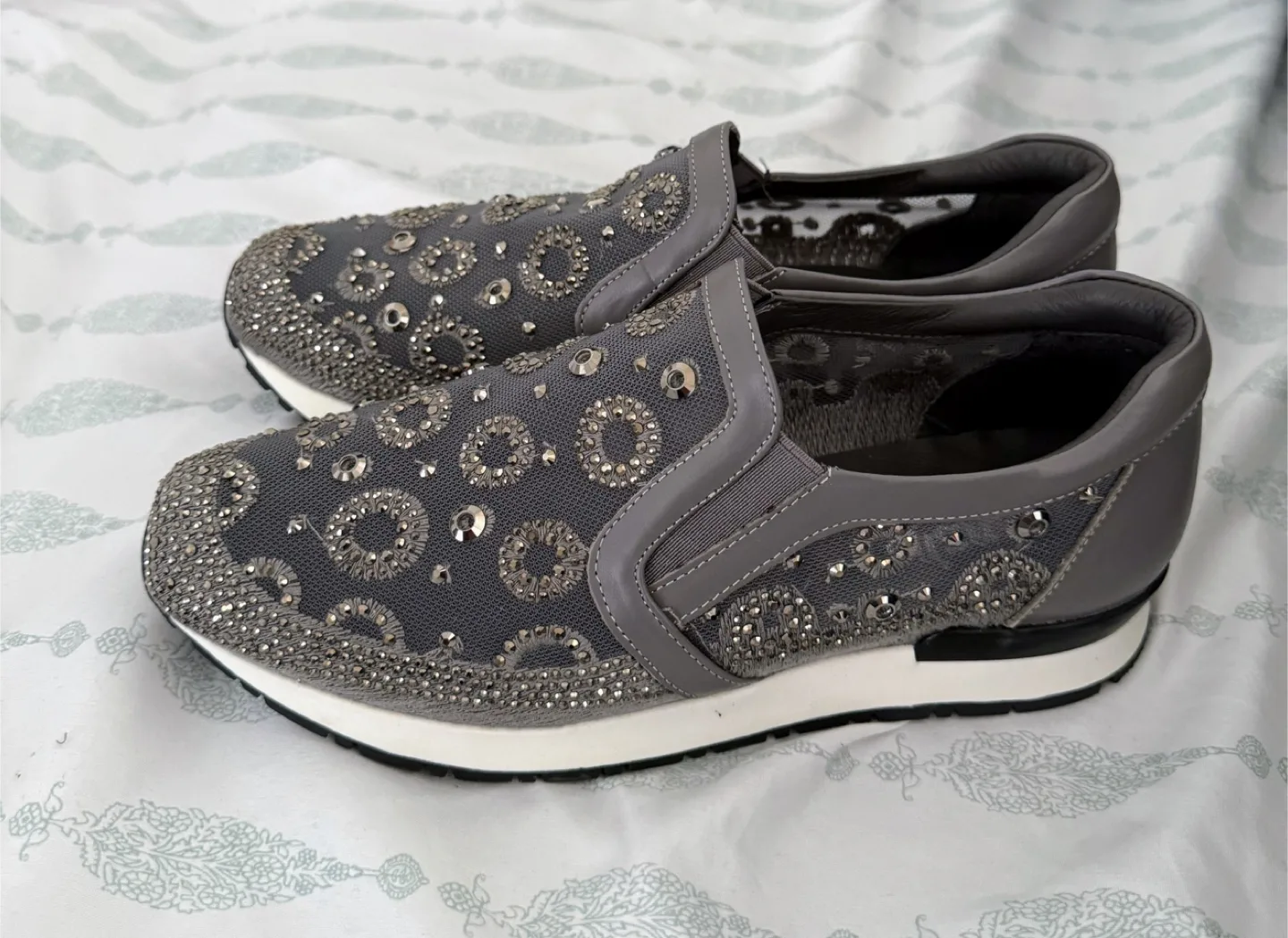Gray Embellished Slip-On Sneakers - Size 7 image indicator(2)