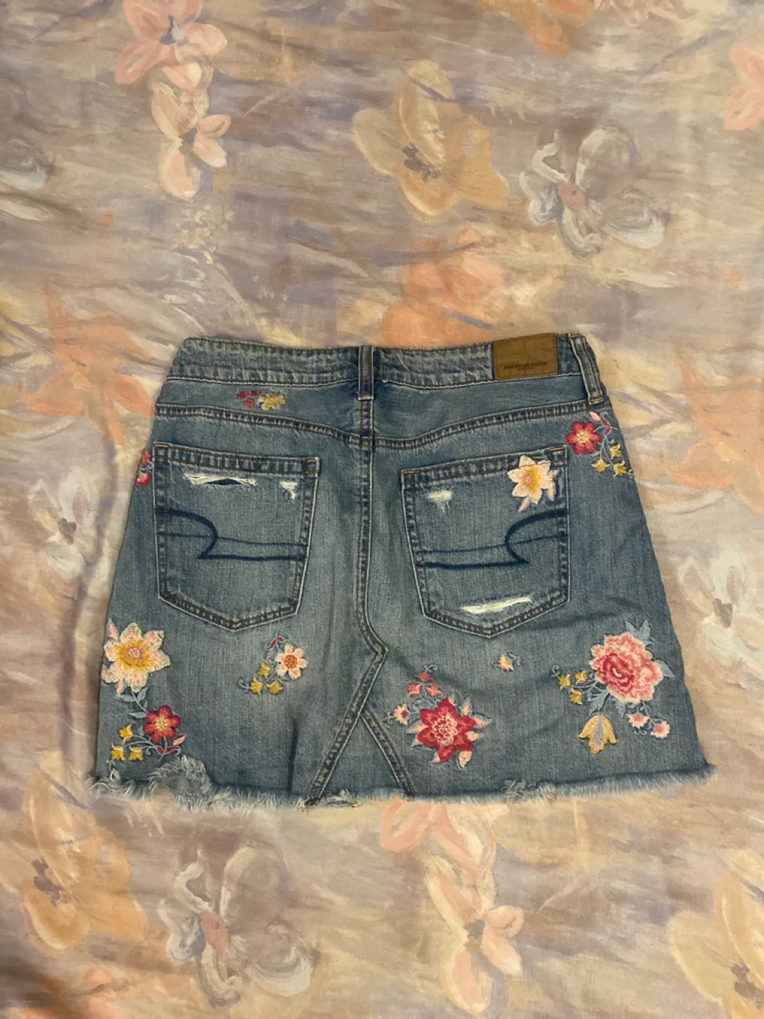 American Eagle Embroidered Floral Denim Skirt image indicator(3)