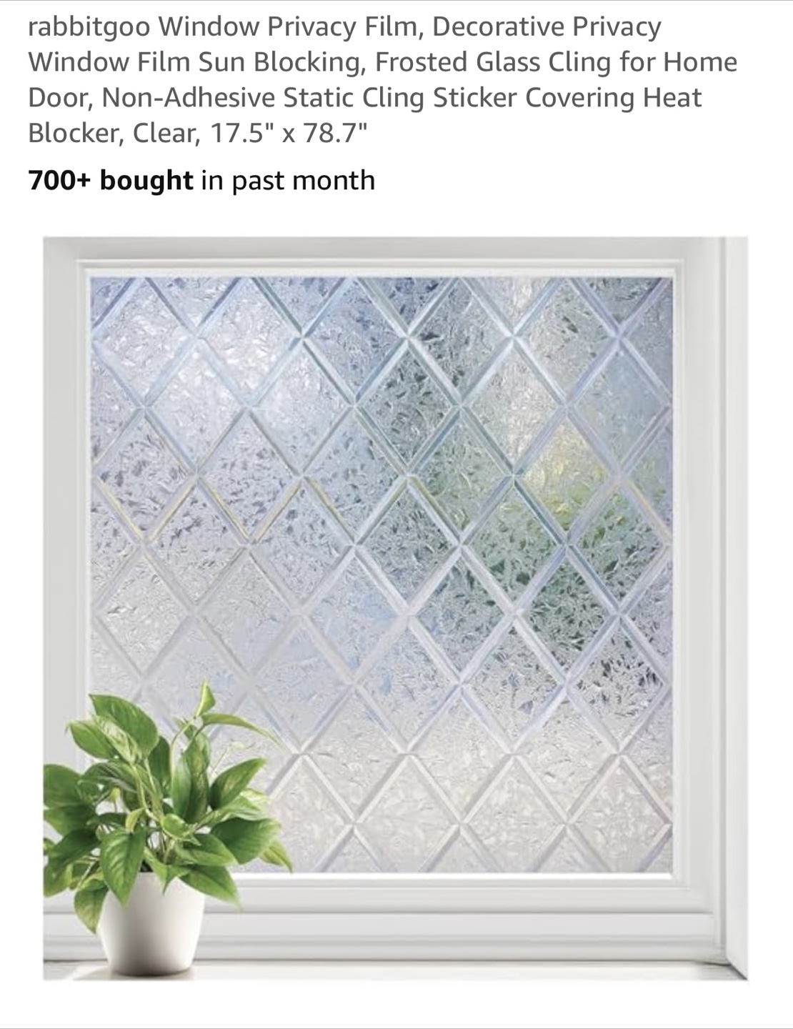 Window Privacy Film 17.5" x 78.7"