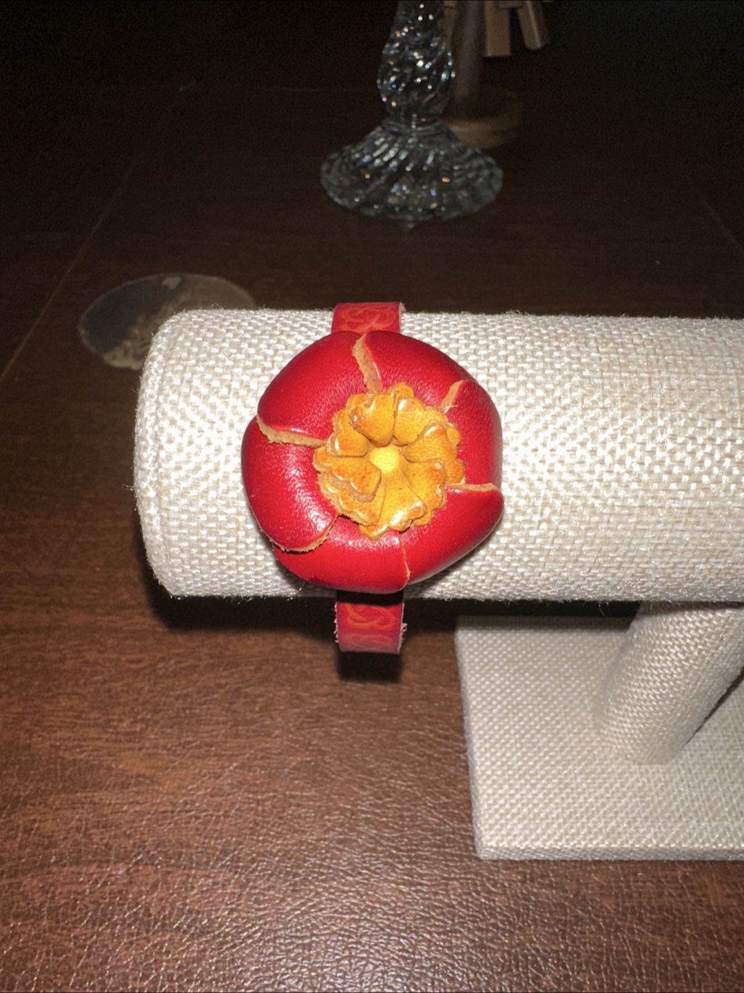 Red Leather Flower Bracelet