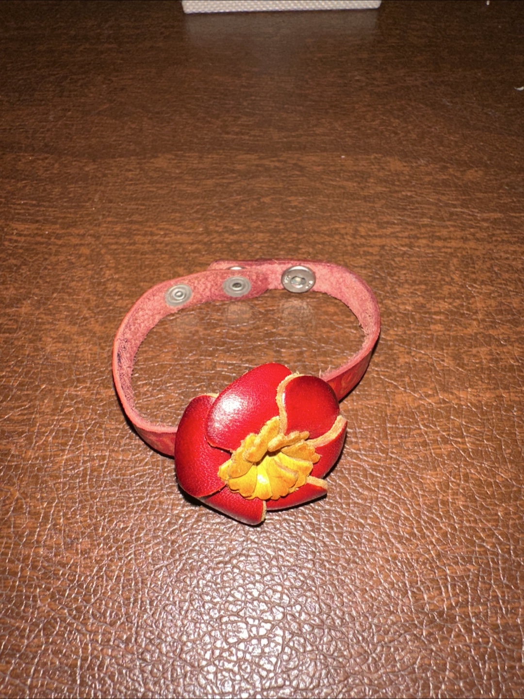 Red Leather Flower Bracelet - photo 2