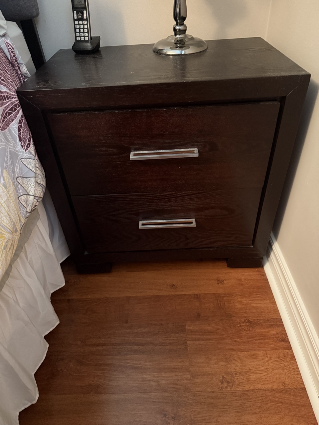 2 Dark Wood 2-Drawer Nightstands - photo 2