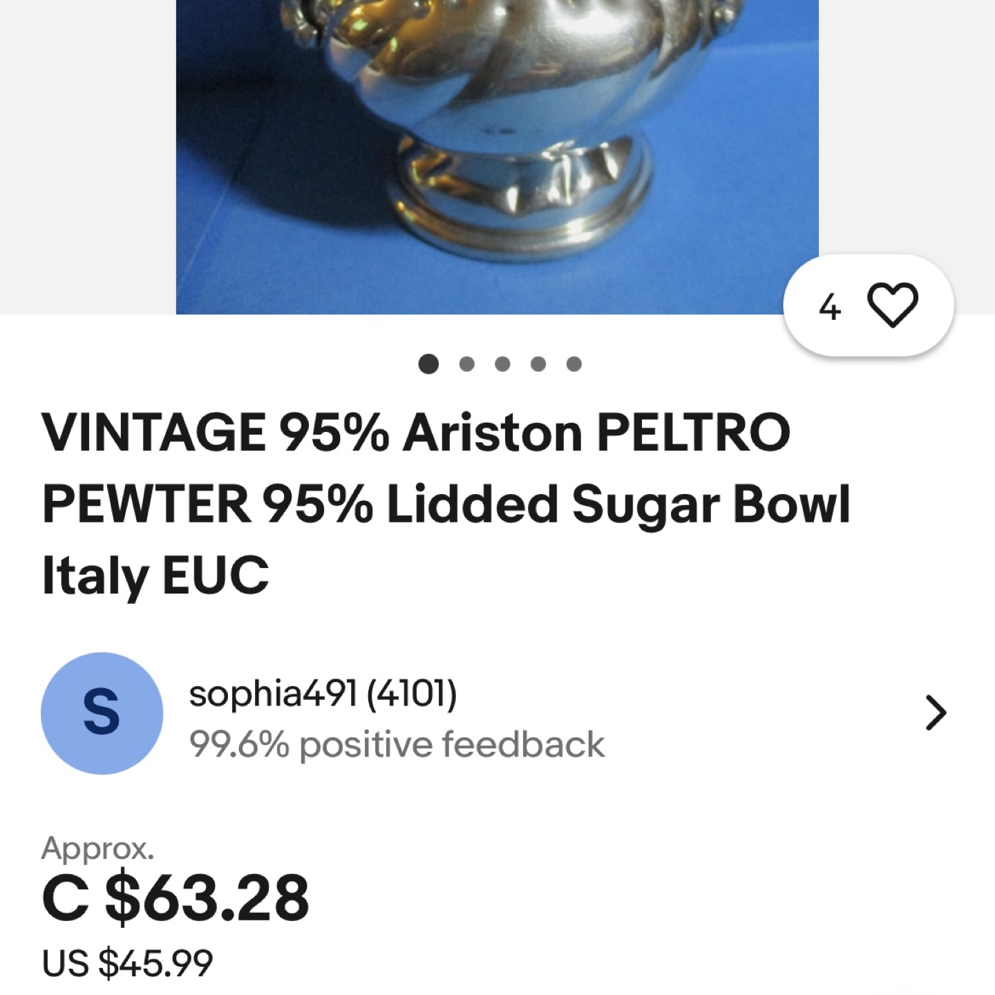 Ariston Peltro Pewter Sugar Bowl - photo 4