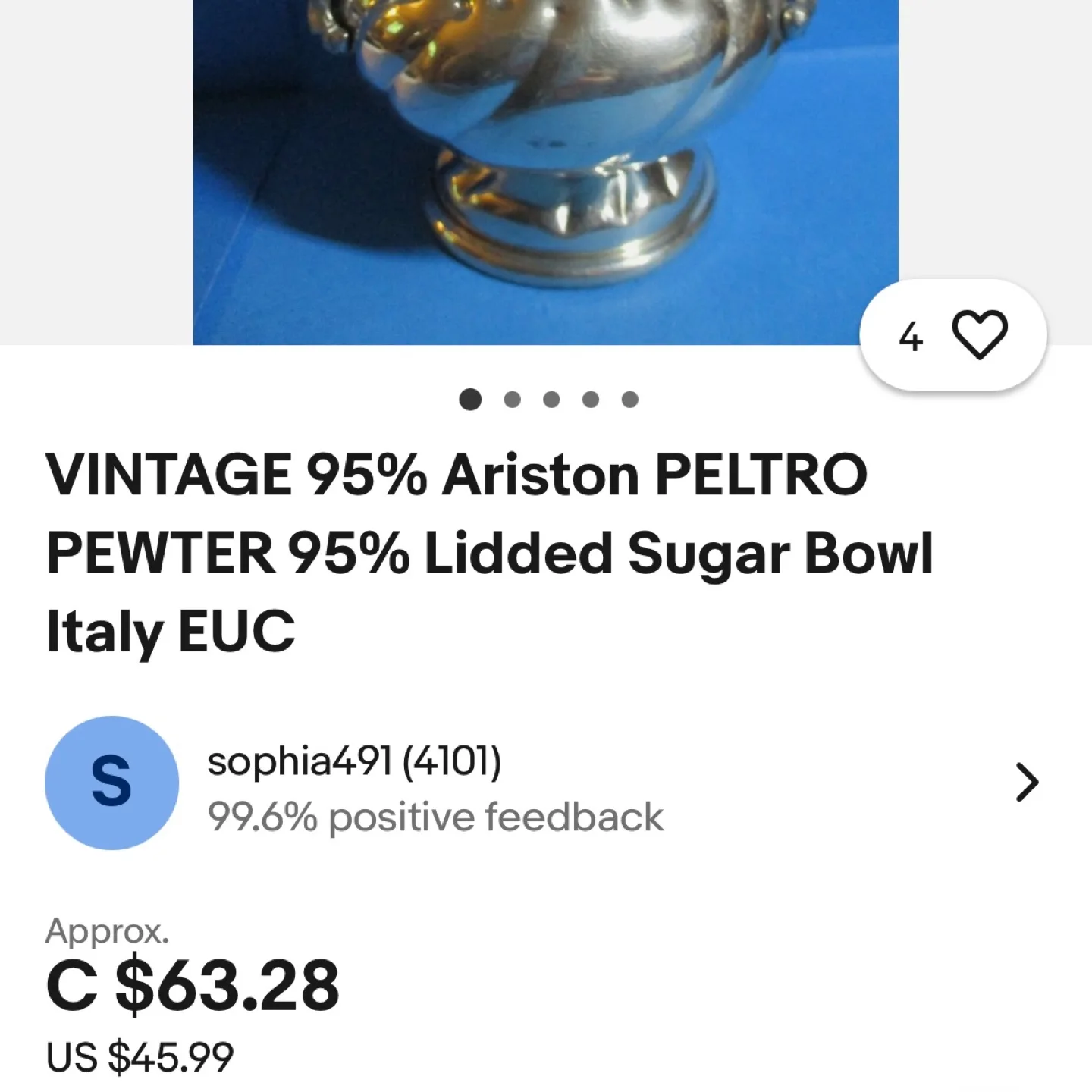 Ariston Peltro Pewter Sugar Bowl image indicator(4)