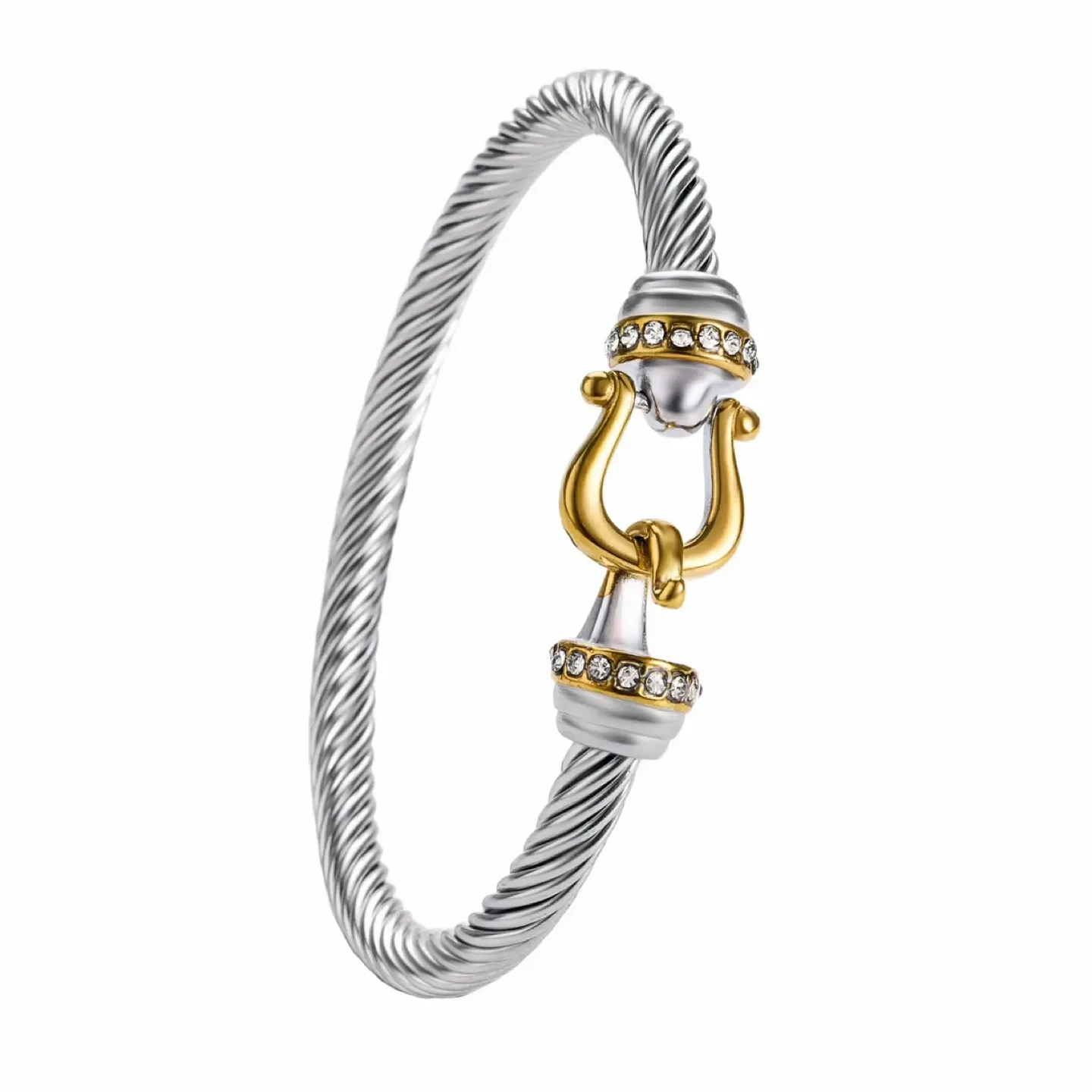 Cable Bangle Bracelet with Rhinestones image indicator(2)