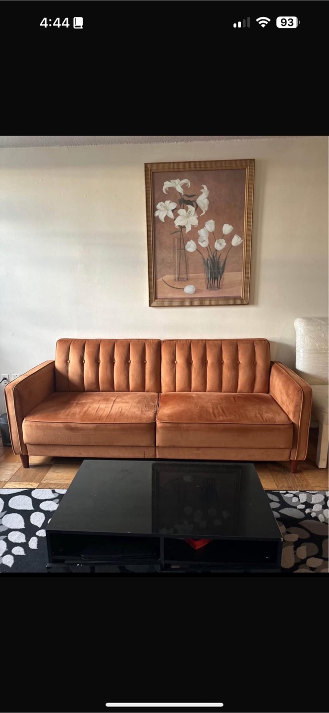 Orange Velvet Sofa 450$ only 6 feet - photo 4