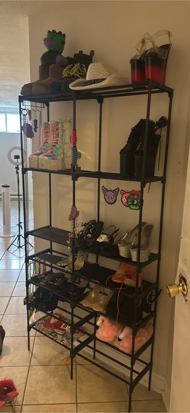 WOWLIVE 8-Tier Shoe Rack - Black Metal Shelf image indicator(3)