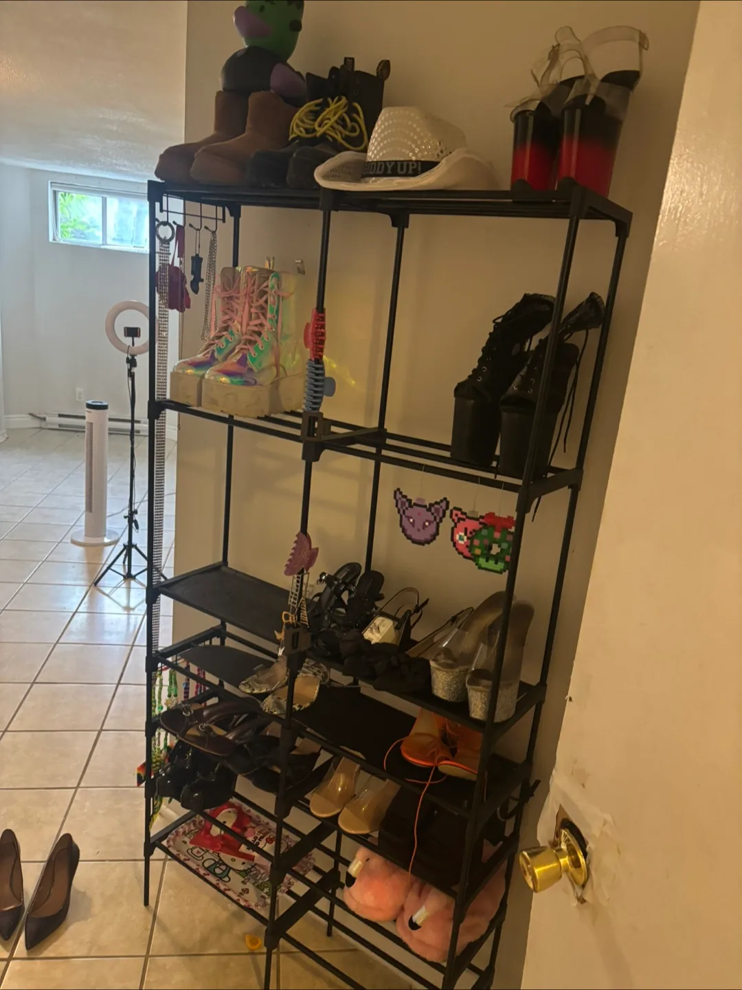 WOWLIVE 8-Tier Shoe Rack - Black Metal Shelf image indicator(2)