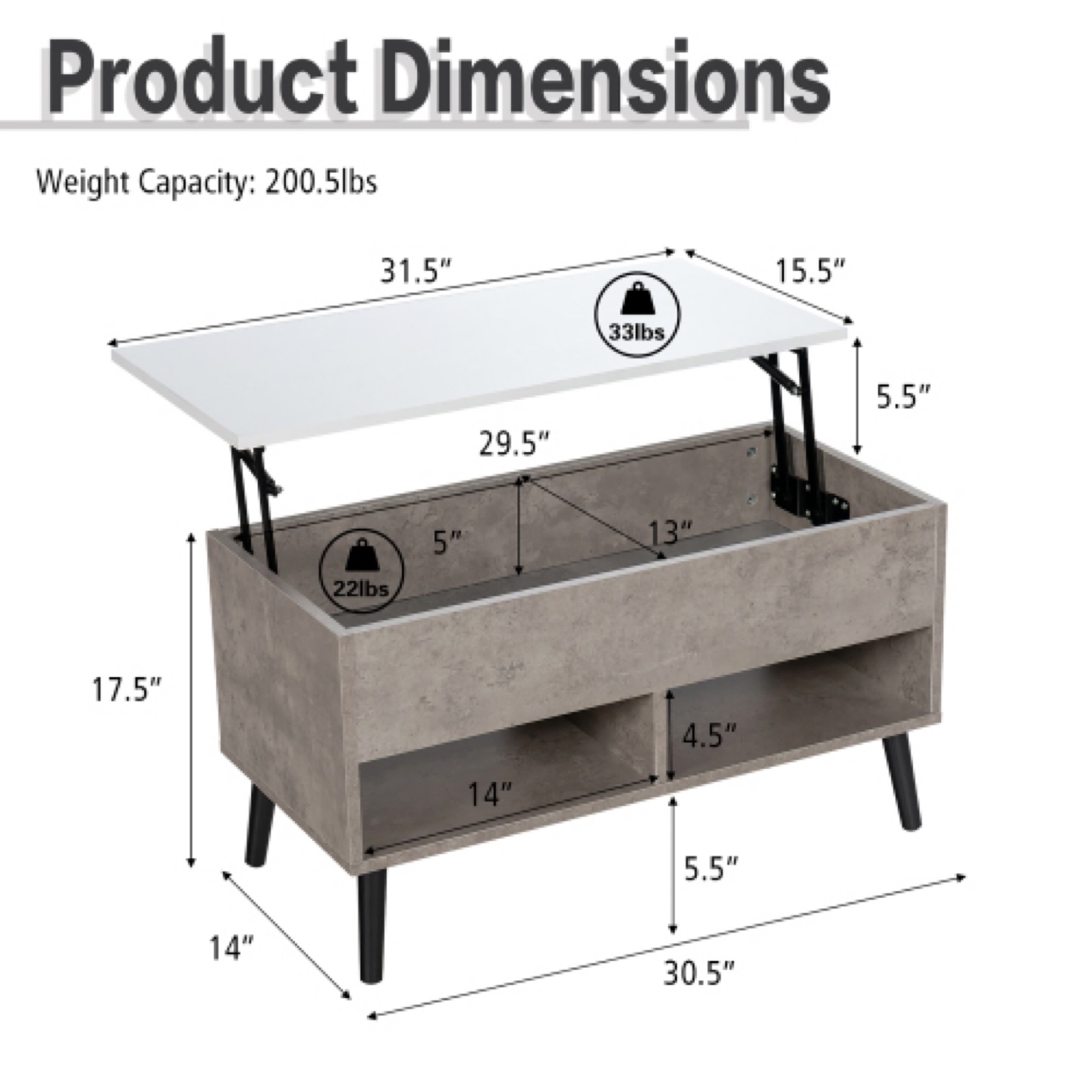 Lift Top Coffee Table - Grey Concrete Look - photo 2