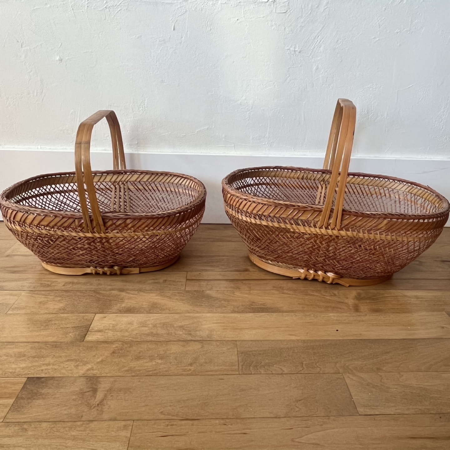 Pair of Nesting PRC Woven Bamboo  Baskets