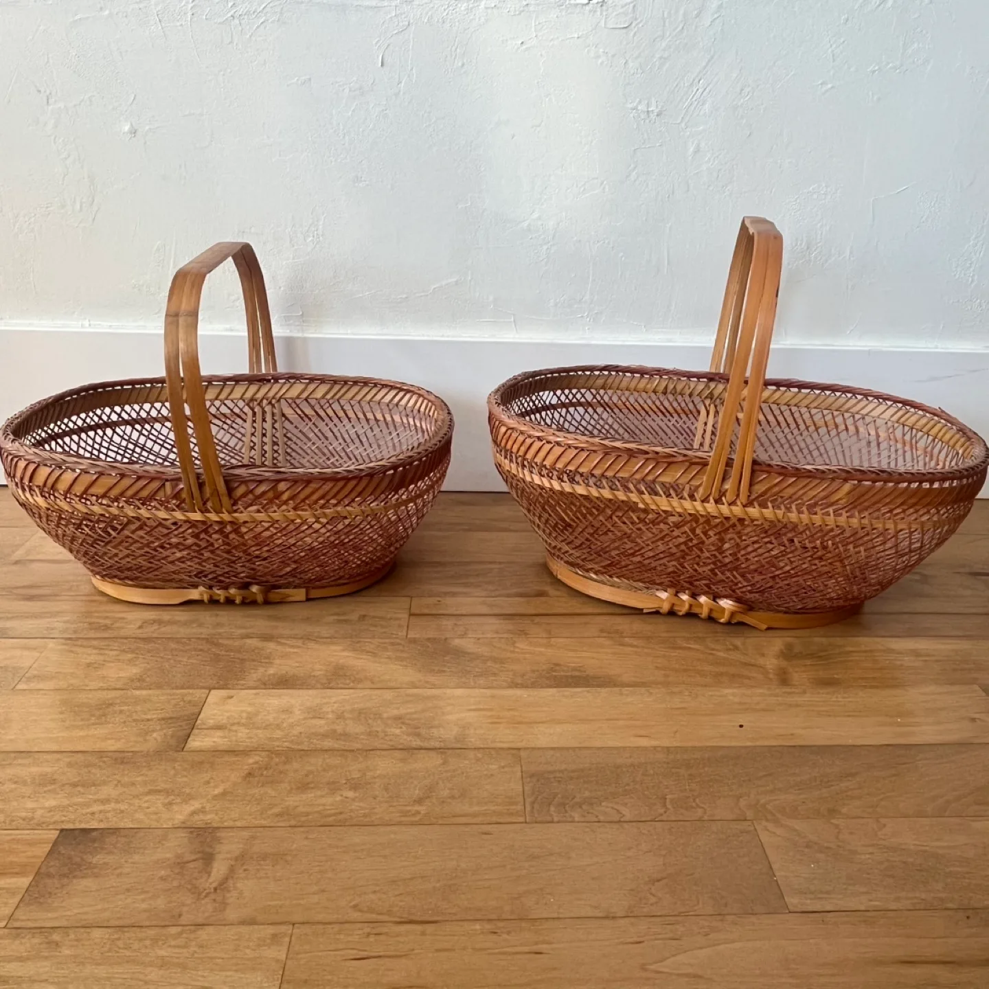 Pair of Nesting PRC Woven Bamboo  Baskets thumbnail