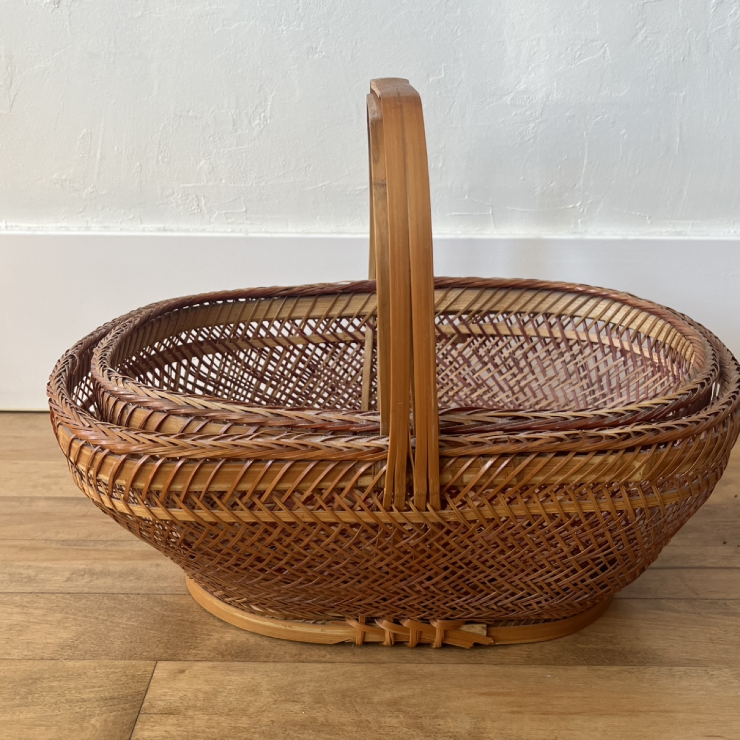 Pair of Nesting PRC Woven Bamboo  Baskets - photo 2