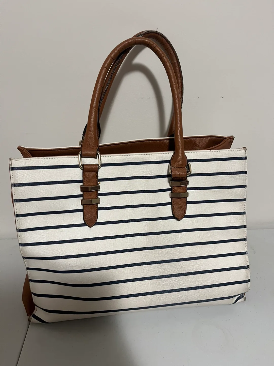 Striped Tote Bag - White & Navy thumbnail