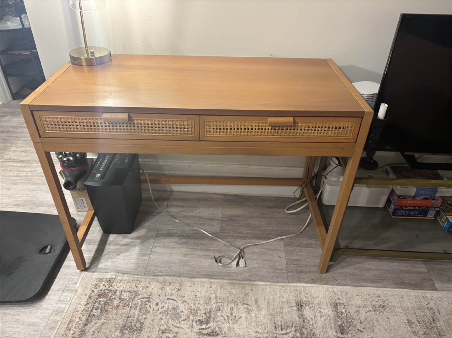 Wood Desk with Rattan Drawers - photo 3