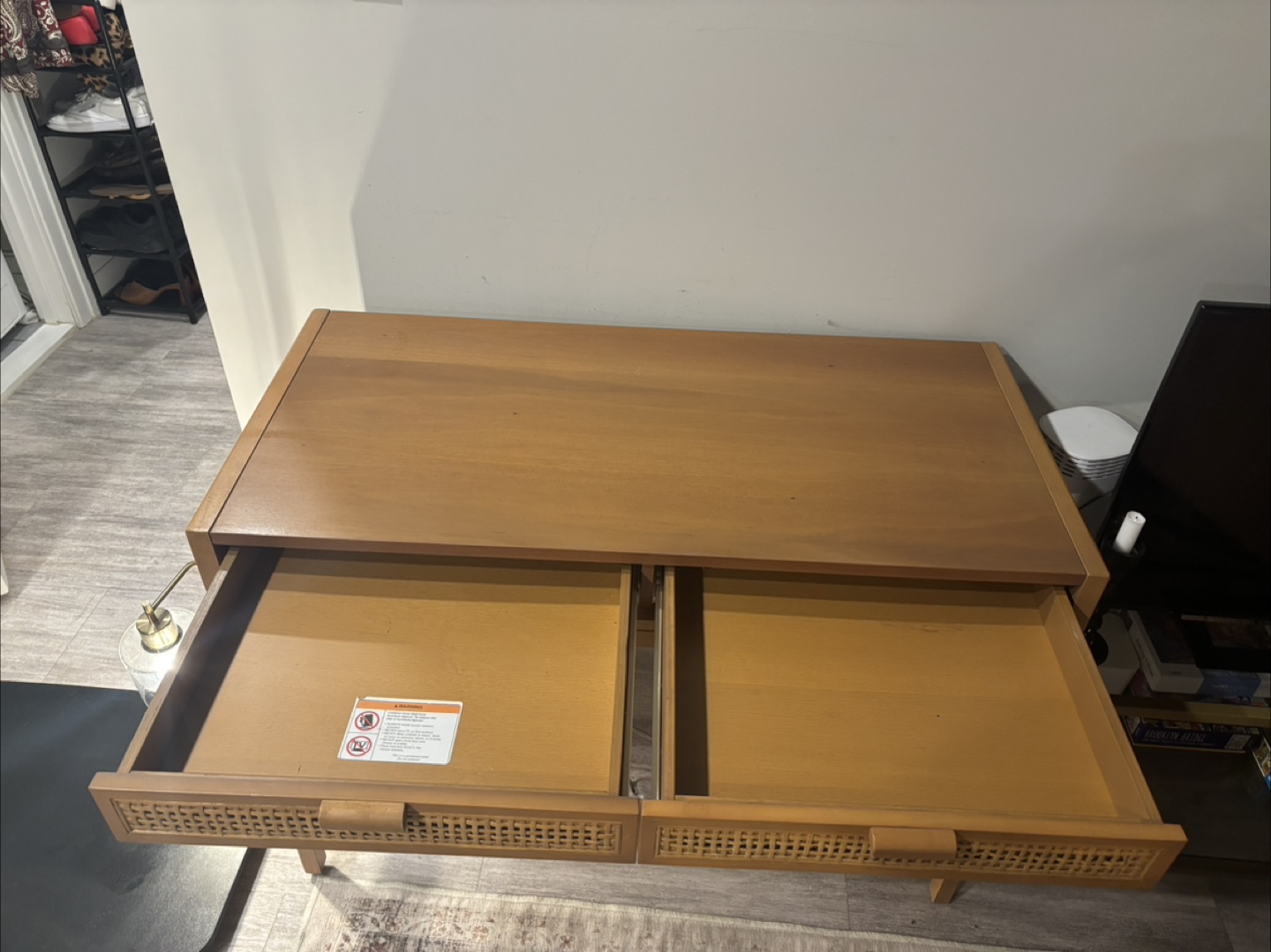 Wood Desk with Rattan Drawers - photo 4