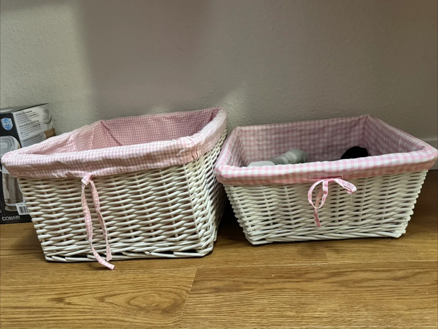 Wicker Storage Baskets - Pink & White thumbnail