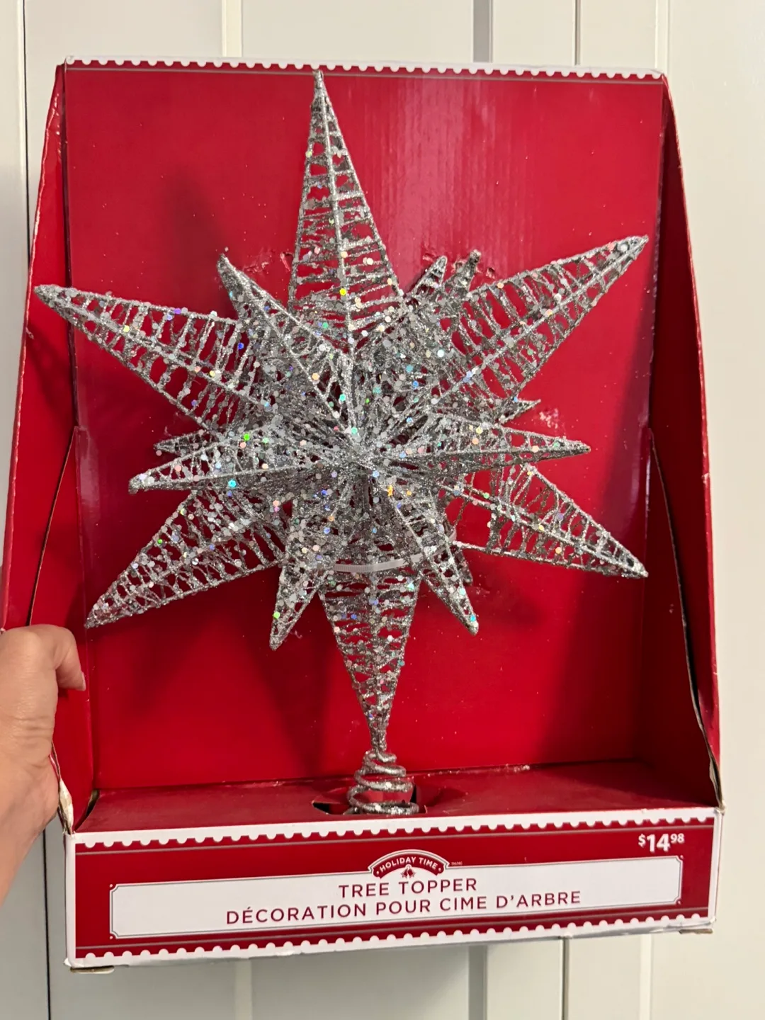 Holiday Time Silver Star Tree Topper - New thumbnail