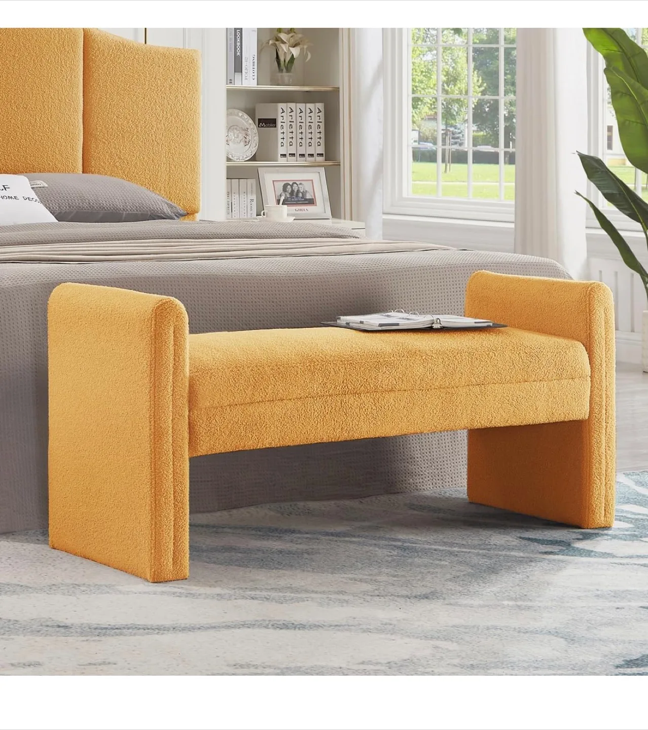 Yellow Sherpa Upholstered Bench 51" thumbnail
