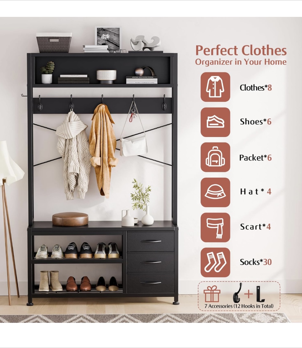 Black Hall Tree with Shoe Storage - photo 4