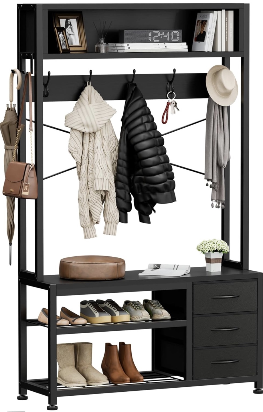 Black Hall Tree with Shoe Storage - photo 2
