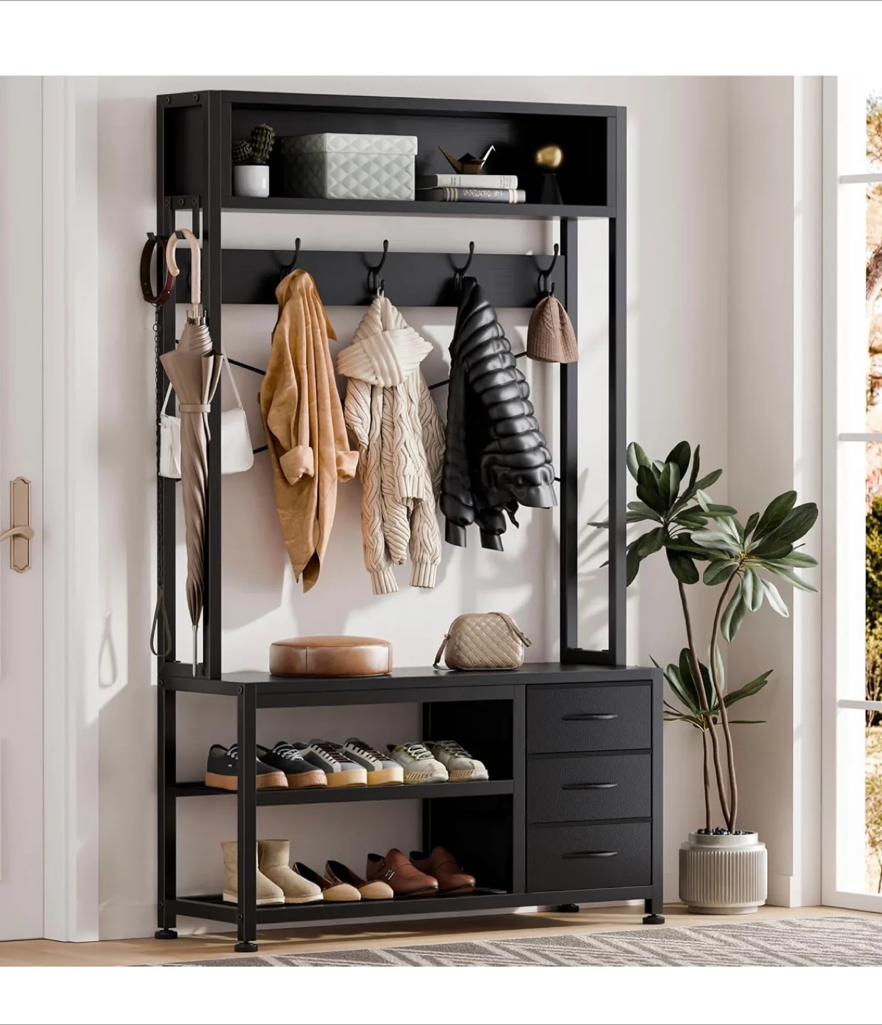 Black Hall Tree with Shoe Storage