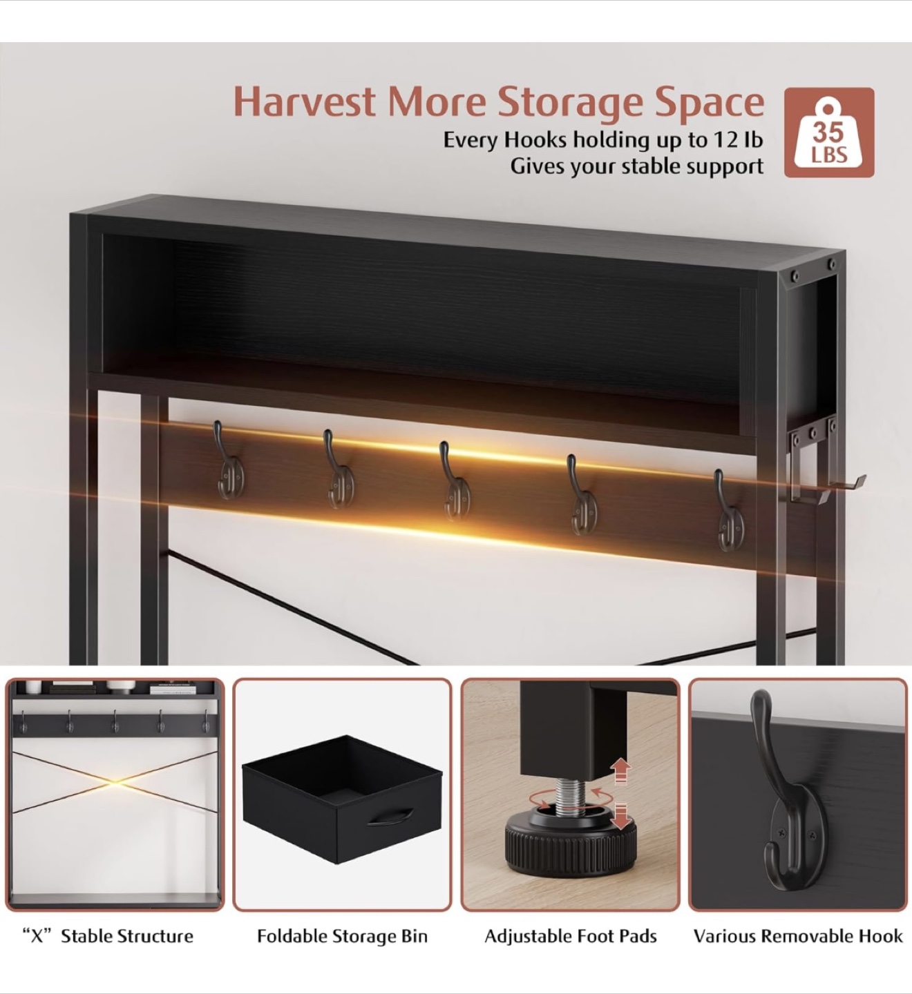 Black Hall Tree with Shoe Storage - photo 5