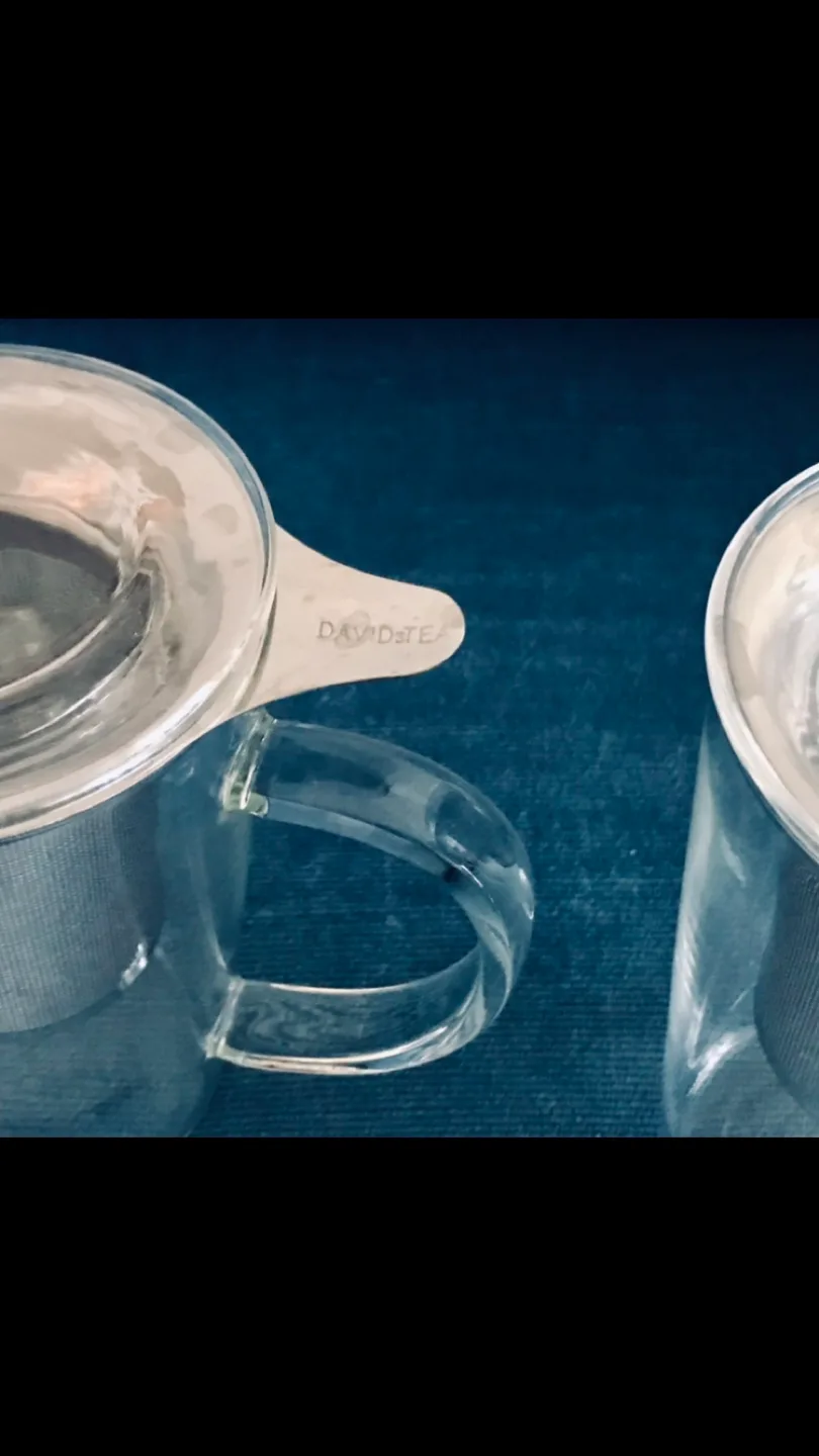 2 David’s Tea Glass Mugs+2 Glass Covers+2 Infusers+✨Free Tea image indicator(4)