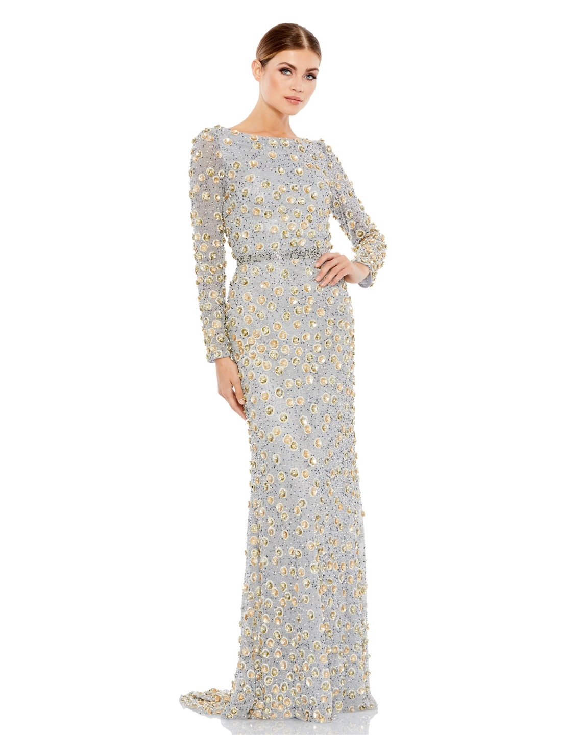 Mac Duggal Beaded Long Sleeve Gown