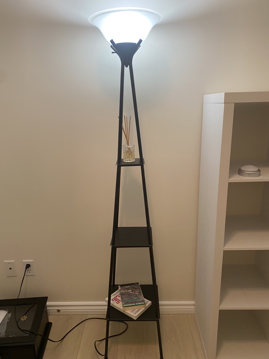 Black Floor Lamp with Shelves