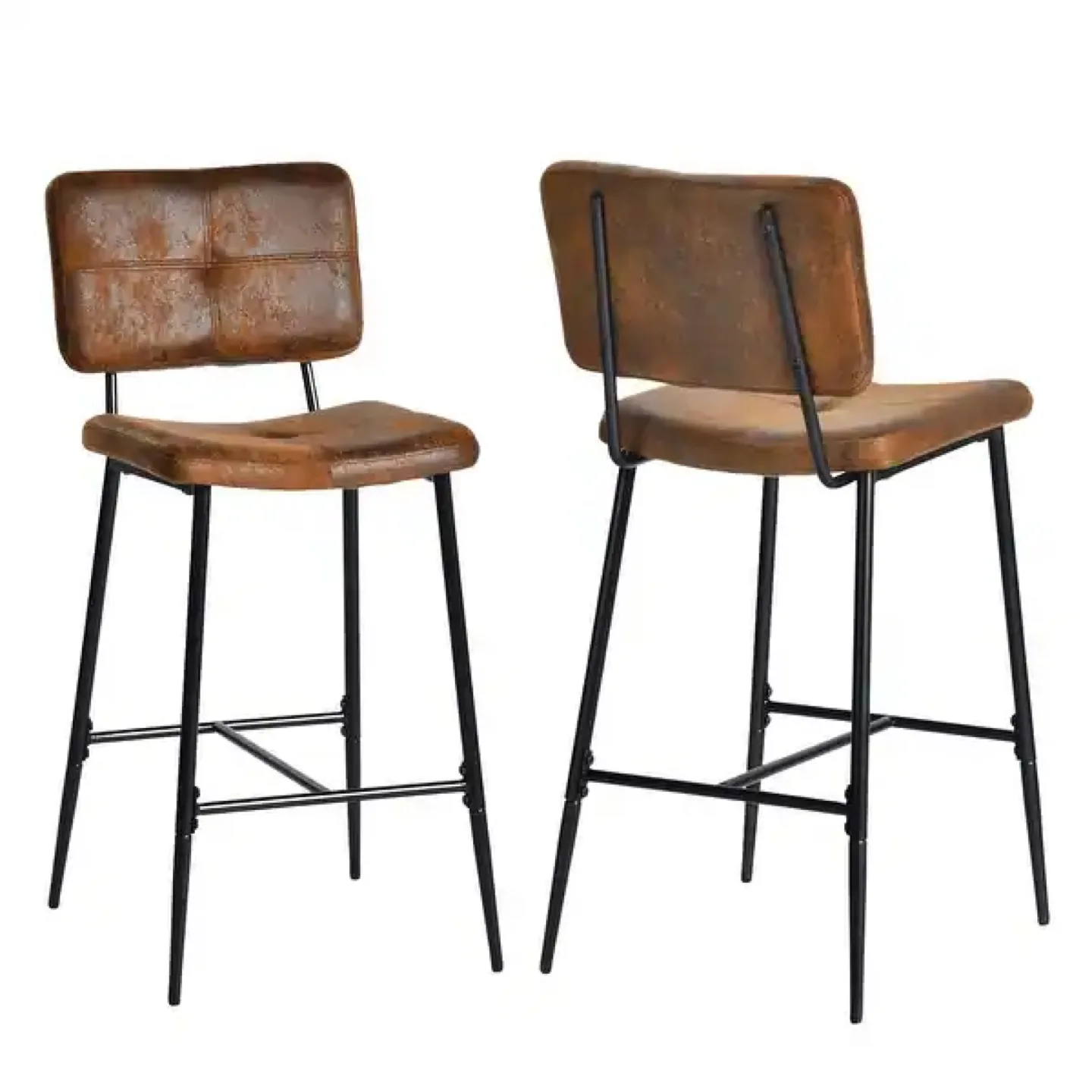 Set of 2 Vintage Suede Fabric Counter Stools with Padded Seat image indicator(8)
