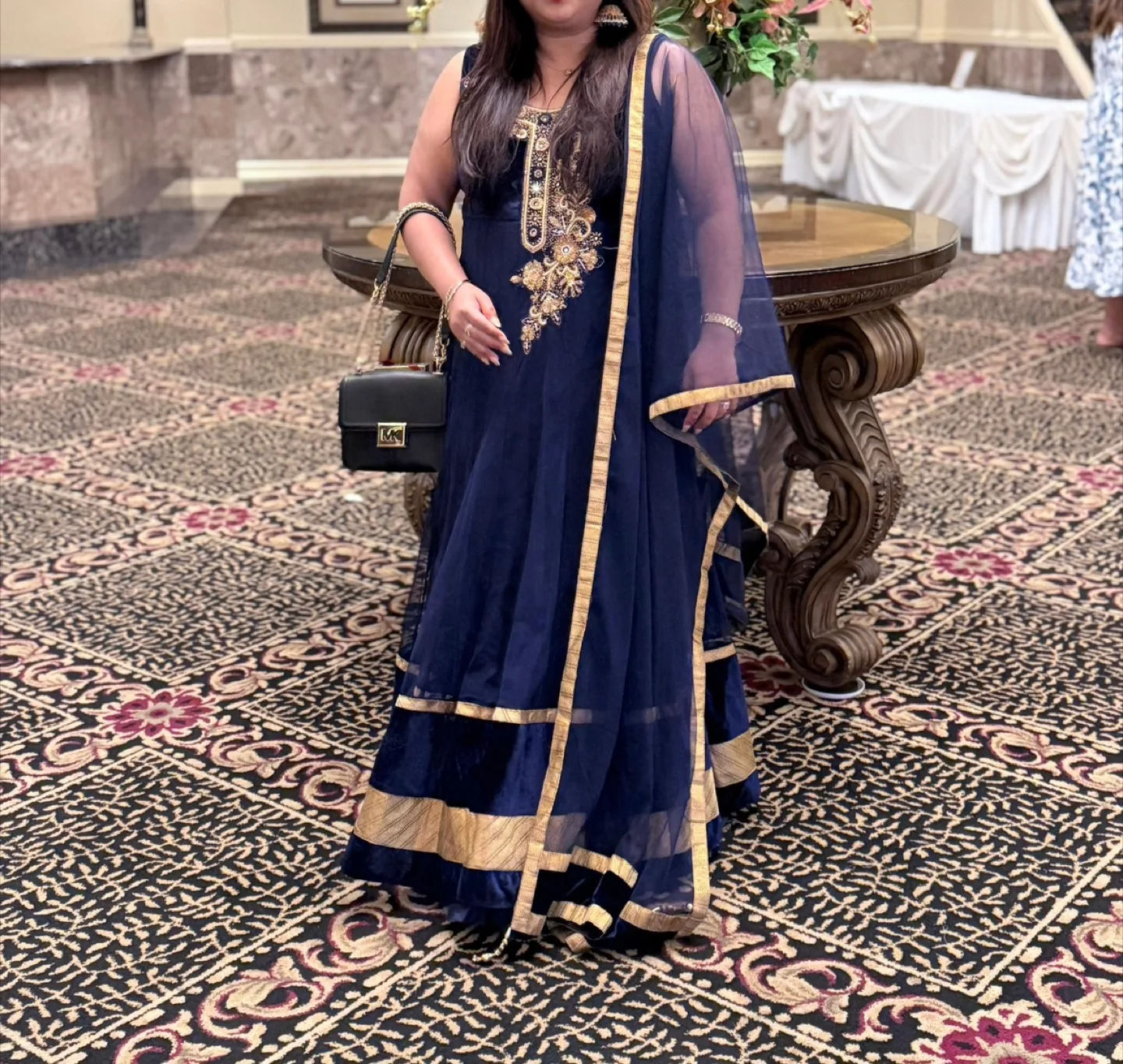 Blue & Gold Embroidered Dress with Dupatta image indicator(2)