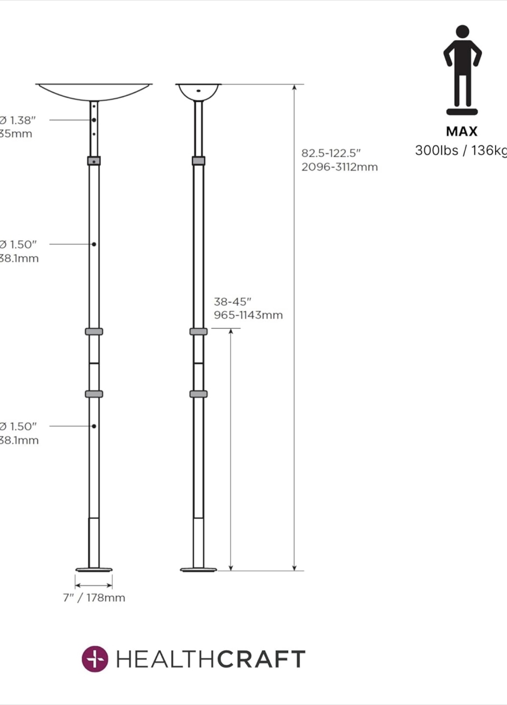 HEALTHCRAFT uPole 7-10 Feet Security Pole - photo 3