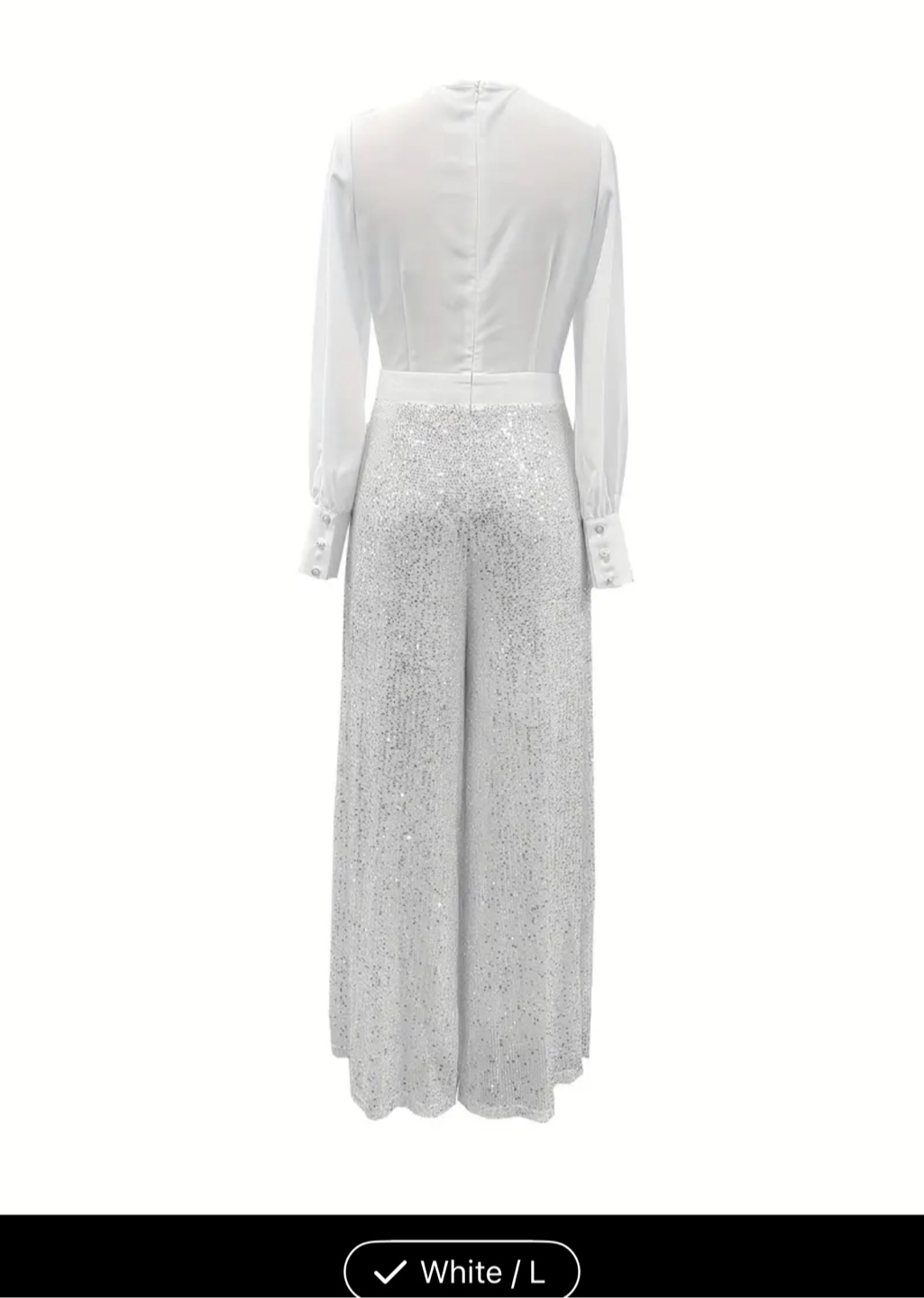 White Sequin Jumpsuit - Size L - photo 2