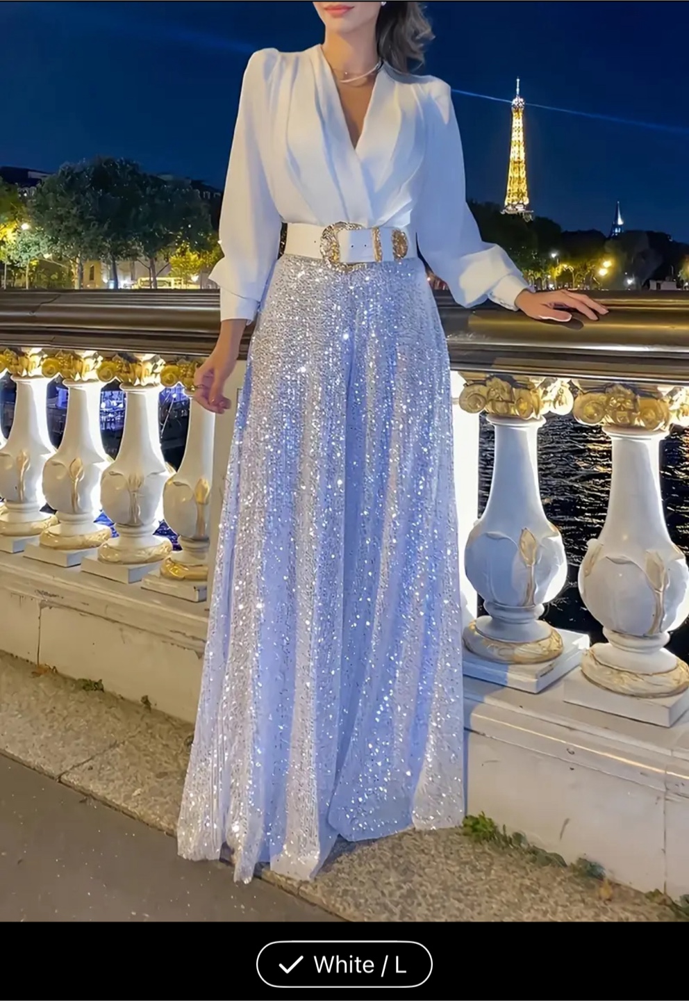 White Sequin Jumpsuit - Size L